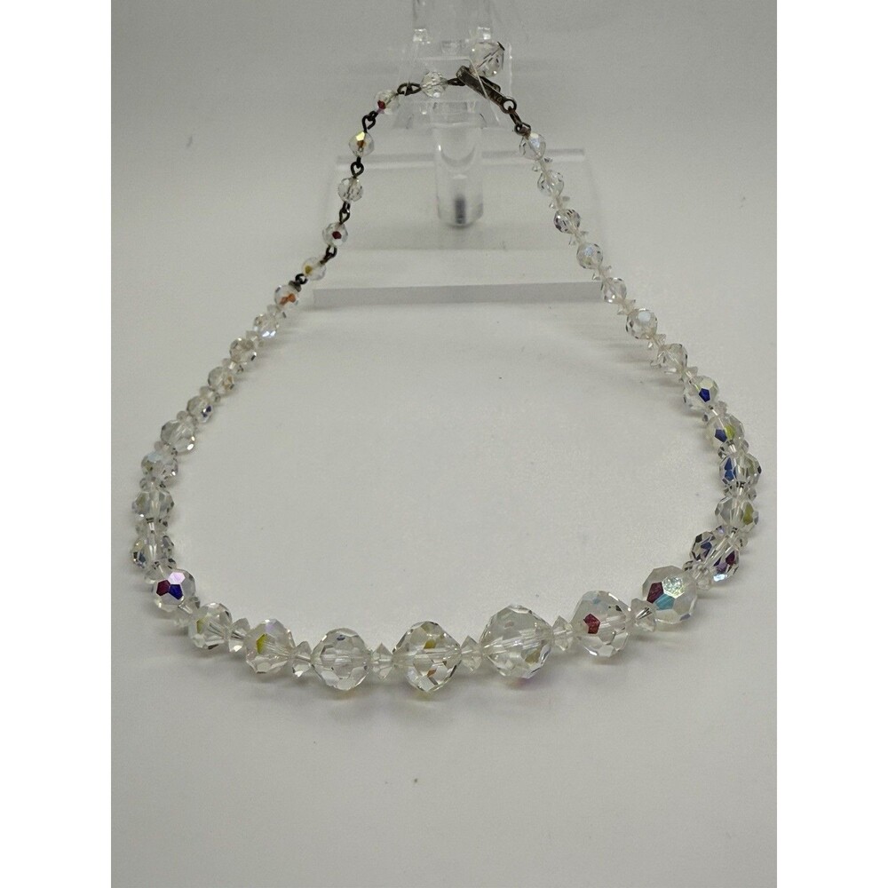 Vintage 1960s Laguna Graduated Crystal Bead Adjustable Necklace Aurora Borealis